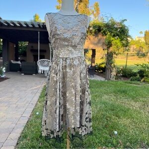 Vera Wang Gold Lace Midi Dress